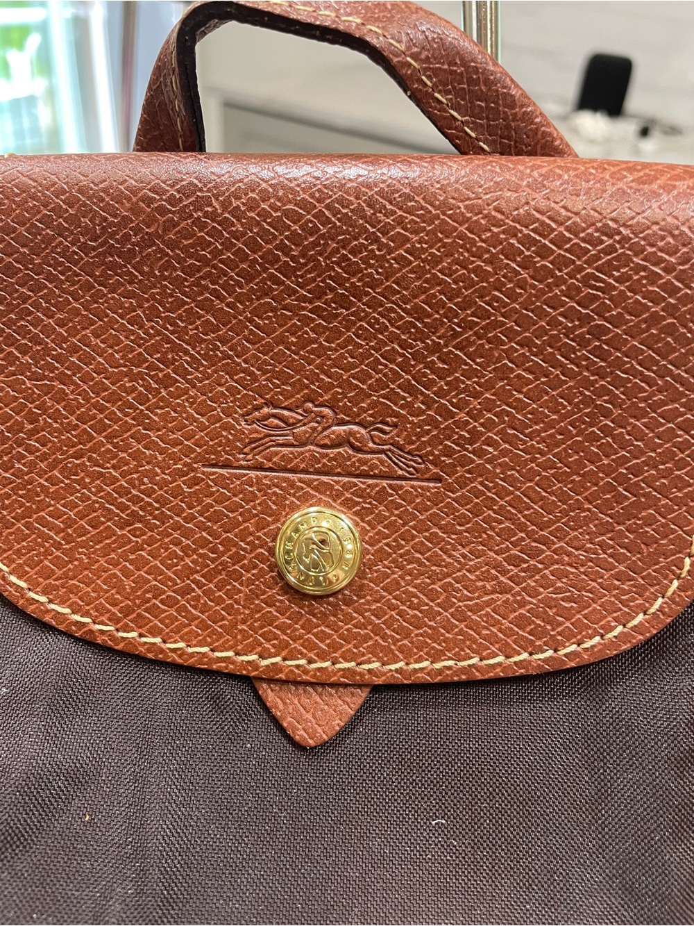 Longchamp Brown Leather-Trim Dark Brown Canvas Backpack. Nwot